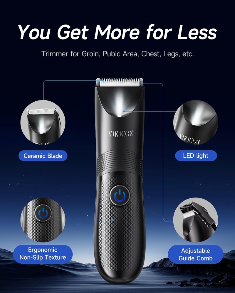 Manscape Trimmer for Men - No Nicks Electric Razor-Shaver for Balls/Pubic/Groin/Legs/Chest Hair Removal w/Light & Ceramic Blade, IPX7 Waterproof Full Body Hair Groomer USB-C Charging, Gifts for Men
