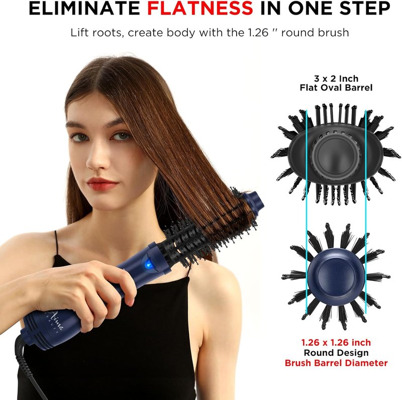 Aima Beauty Hair Dryer Brush - 4-in-1 Hot Air Straightener & Curler for Women | Prussian Blue