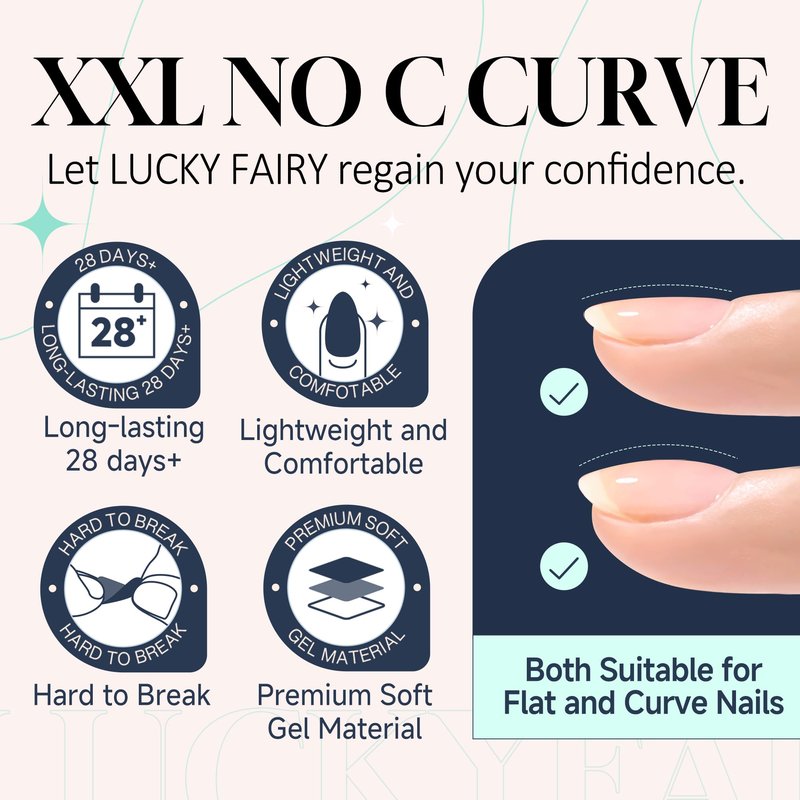 Luckyfairy XXL Nail Tips Square 504 Pcs 12 Sizes - No C Curve Flat Square Nail Tips Clear 2XL Full Cover Tapered Gel Acrylic Fake Nails Gelly Tips for Nail Extension Nail Art