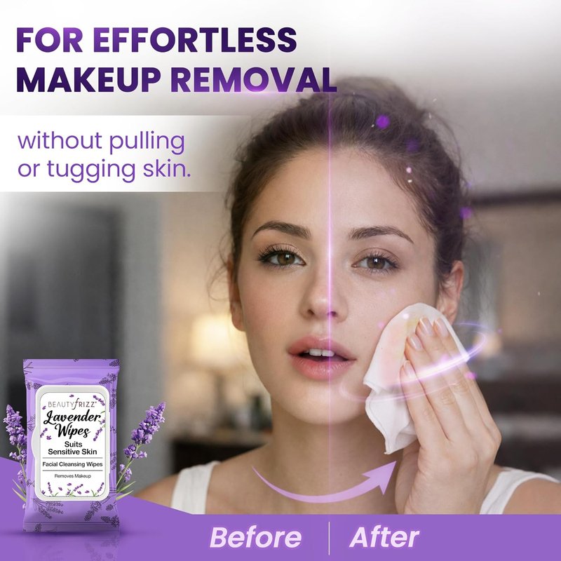 Lavender Face Wipes - Gentle No Rinse Makeup Remover & Cleansing Wipes | Aloe & Vitamin A & E, 120 Pcs