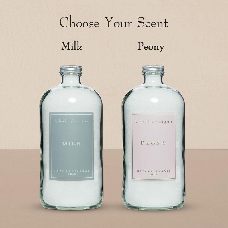 K. Hall Designs Peony Bath Salt Soak with Vitamin E, Peaceful Peony Scent with Watery Notes, Relaxing Bath Products for Women & Men, 32 oz