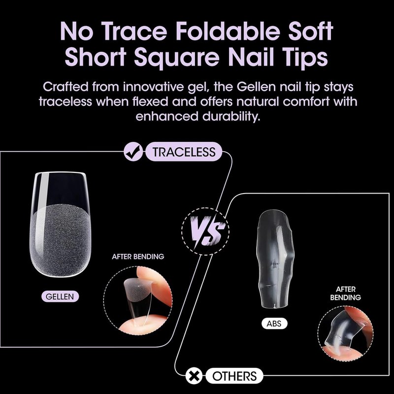Short Square Nail Tips - 504pcs Full Cover Clear Acrylic Press-On Nails | Half Matte Inner Surface, 12 Sizes Available
