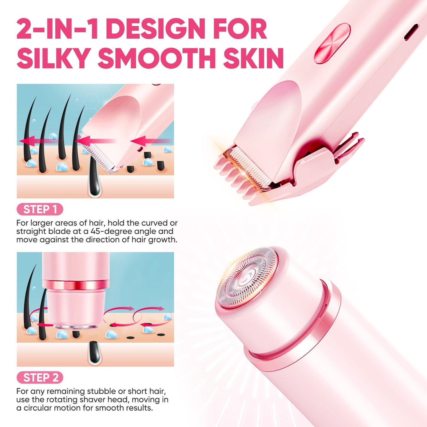 XDesign Bikini Trimmer for Women, 2 in 1 Electric Razors for Women, Dermave Bikini Shaver, IPX7 Waterproof & Easy Cleaning, Ceramic Blade, 120 Min Cordless Runtime, Ultra Low Silent