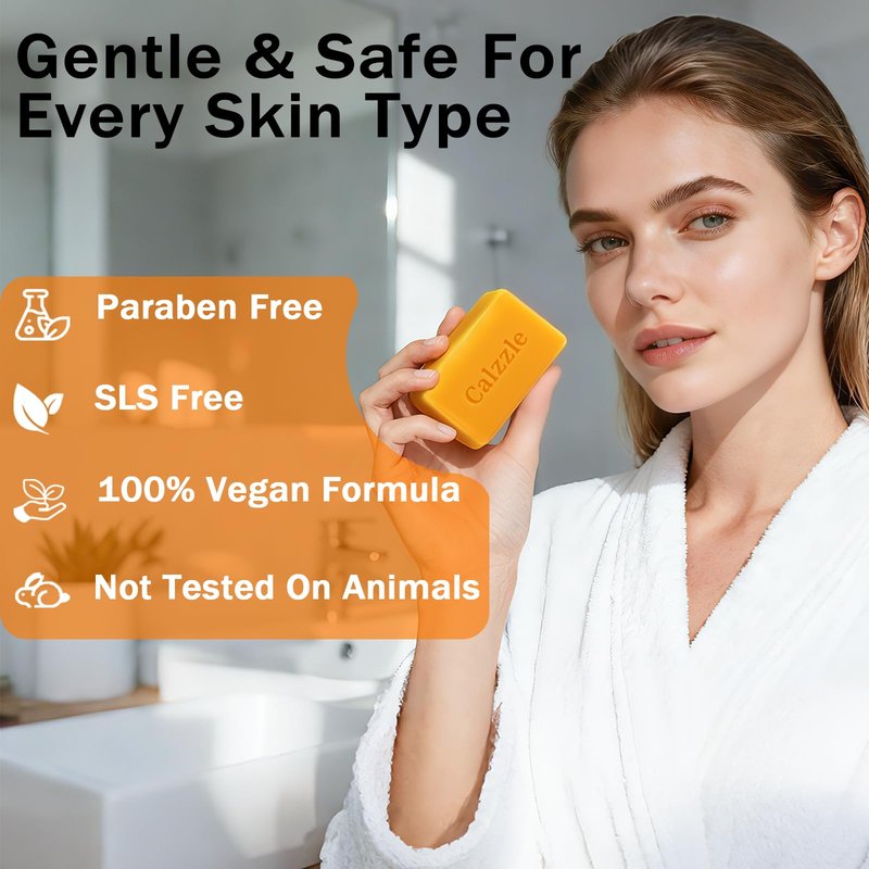 Calzzle Kojic Acid Soap 4PCS, Dark Spot Remover & Brightening with Turmeric, Vitamin C & Retinol, Moisturizing with Collagen & Shea Butter, Gentle for Face and Body, With Soap Holder & Net, 110g Each