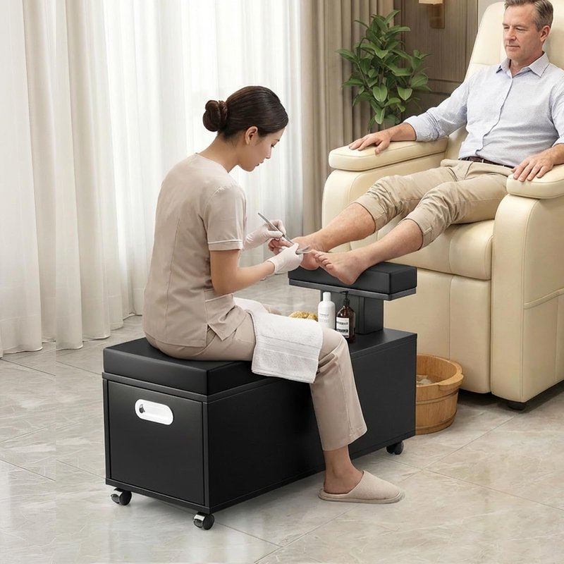 OmySalon Pedicure Cart, Foot Bath Trolley with Storage Drawer & Foot Rest, Pedicure Chair Stool for Esthetician Manicure & Foot Massage, Beauty Spa Salon with Locking Wheels, Black