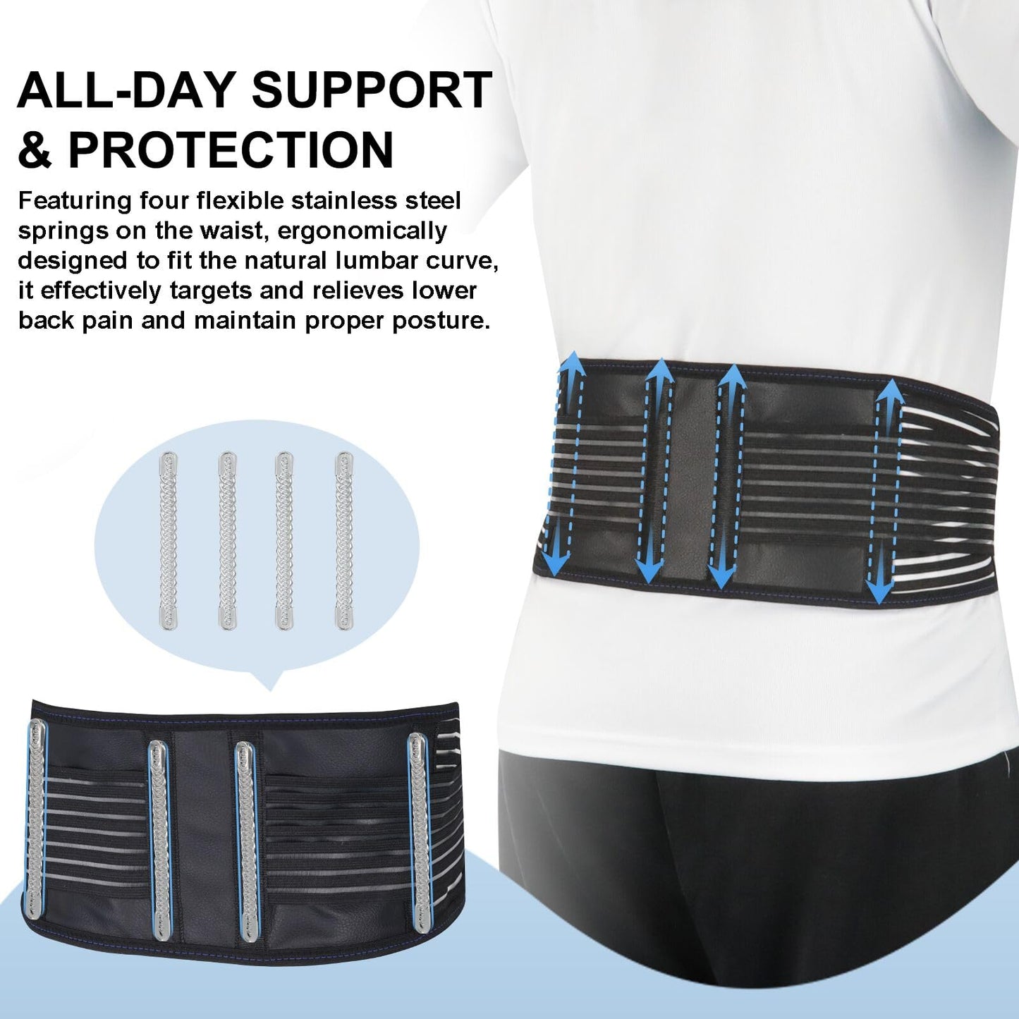 Back Brace for Lower Back Pain Relief, Lumbar Support Belt for Work for Men&Women with Magnet, 4 Reinforced Stays, Self Heating Adjustable Back Support for Sciatica, Herniated Disc, Scoliosis (Medium)