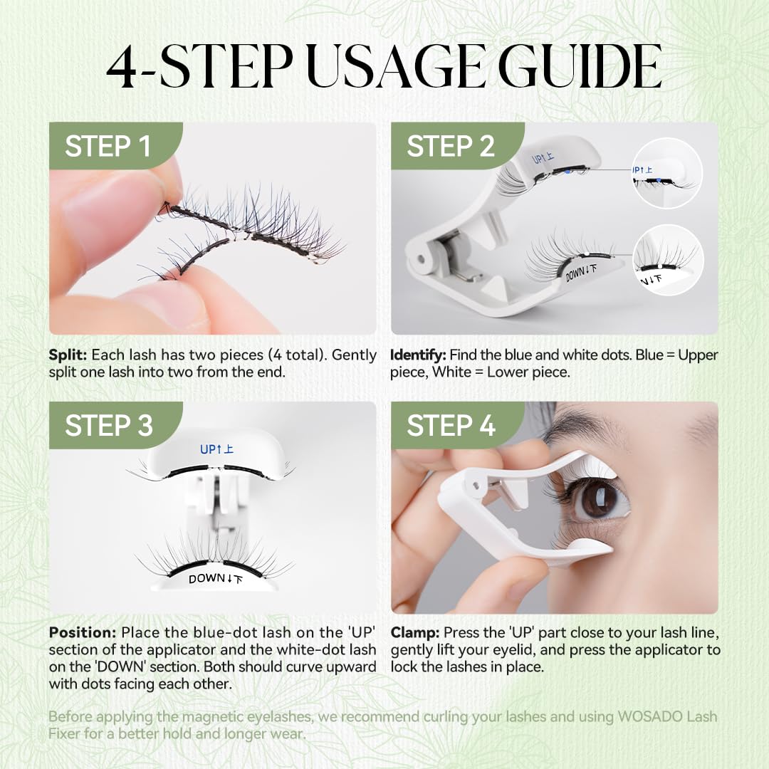 WOSADO Soft Magnetic Eyelashes Kit with Applicator, Reusable Glue-free Wispy Magnetic Lashes, Cruelty-free False Lashes, Waterproof, Lightweight, Suit for Heavy Makeup