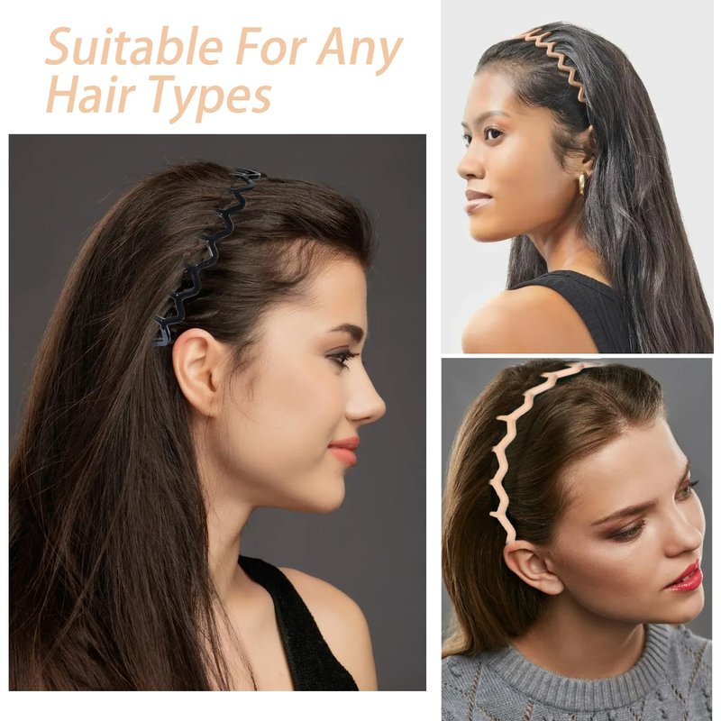 Jeffan Zig Zag Headbands, 5 Pack Plastic Wavy Hair Band with Comb Teeth Headbands for Women and Men Hair Styling Accessories