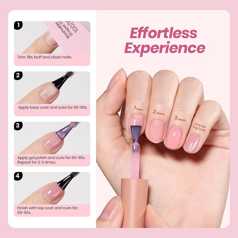 Beetles 80 Pcs Gel Nail Kit with U V Light -20 Color Jelly Gel Nail Polish Set Milky Nude Red Purple Glitter Sheer Daylight Nails Kit with Cat Eye Top Coat Rubber Base DIY Salon Gifts for Women Gilrs