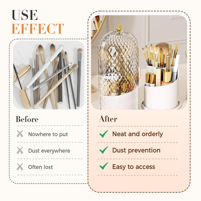 QLODFHG Concealed Toothbrush Holder, Makeup Brush Holder Organizer with Lid 360 Rotating Clear Dustproof for Dresser Tabletop Bathroom Countertop (White)