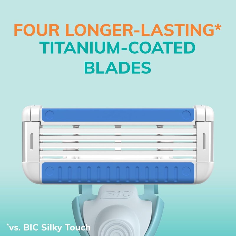 BIC Women's Refillable Razors - Anti-Clogging Design with 4 Blades | Includes 1 Handle & 3 Cartridges