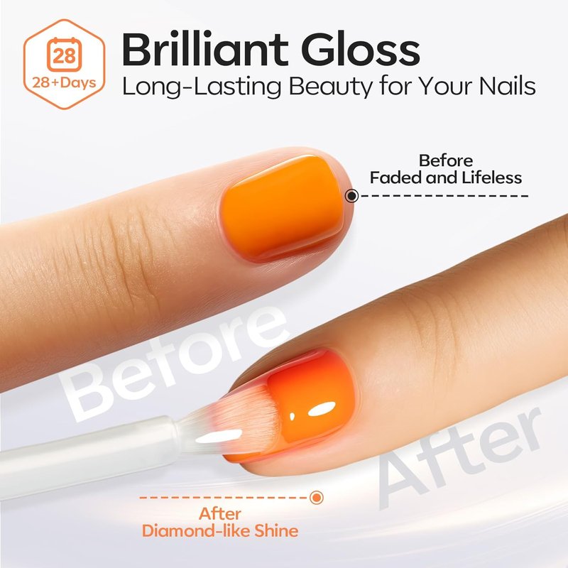 Gel Nail Polish Top & Base Coat Set - 15 ML Silky Base & Glossy Top Coat | No Wipe High Shine for DIY Manicure