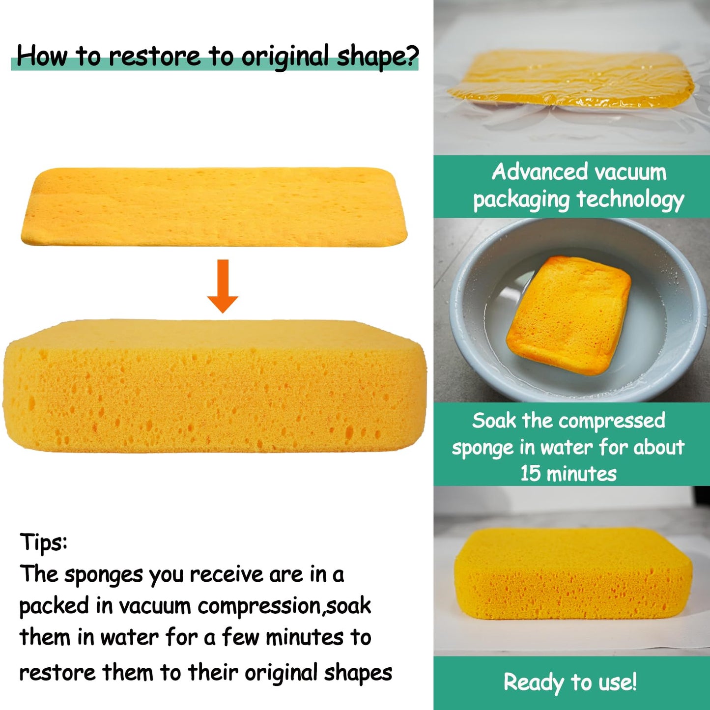 2-Pack Extra Large Cleaning Sponges (7.5" x 5.5" x 1.9") – Heavy Duty Grouting, Car Wash & Multi-Surface Sponge – Non-Scratch PU Foam for Tile, Dishes, Cars & Crafts Super Absorbent