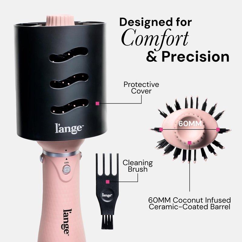 L'ANGE HAIR VolumeBoost 60mm 2-in-1 Ceramic Volumizing Brush Dryer | Fast Drying & Styling for Frizz-Free, Voluminous Blowouts | Ceramic-Coated Barrel (Blush)