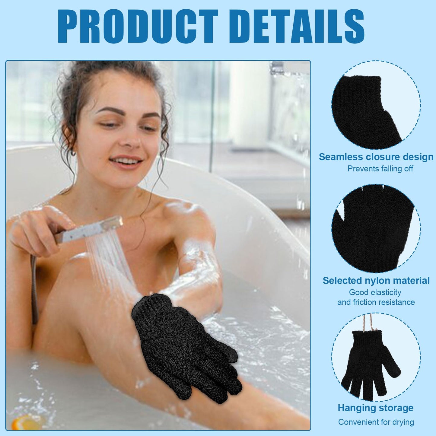 60Pcs Exfoliating Gloves Bulk, Exfoliating Body Scrubber Glove Exfoliator for Body Scrub Mitt, Bath Gloves for Shower Exfoliating Shower Gloves for Women Bathing Accessories(Black)