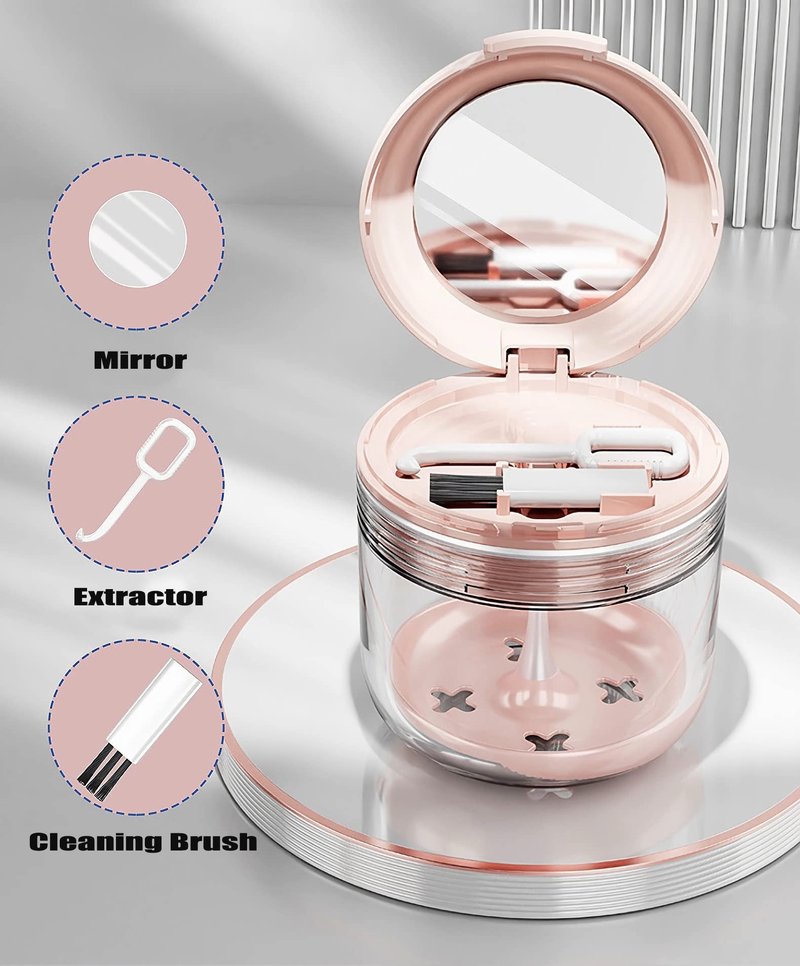 MURRI&MURRDI Retainer Mouth Guard Soak Container Box, Denture Bath Case with Strainer Basket, Braces Cleaner Cup Leak Proof, Travel Cleaning Storage Holder for Aligners Dental, Pink