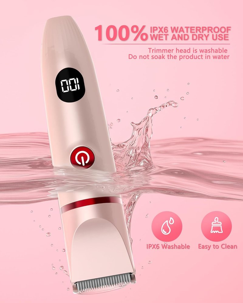 Bikini Trimmer for Women - 3-in-1 Electric Razor for Pubic & Body Hair | IPX6 Waterproof, Pink