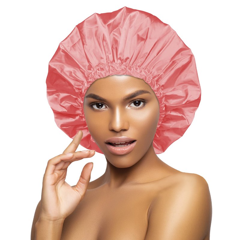 DONNA Shower & Conditioning Silky Satin Cap Waterproof Bath Caps Plastic Reusable Shower Caps Elastic Band Bath Hair Hat Stocking Stuffers for Women L-XL