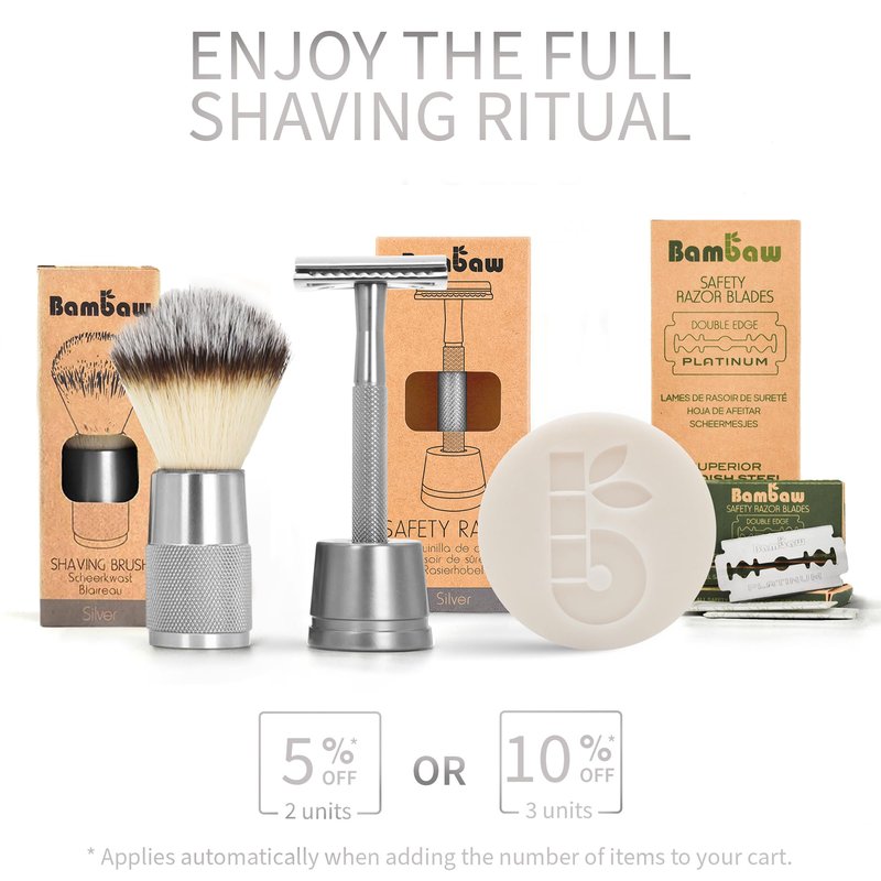 Bambaw Double Edge Safety Razor for Men & Women, Metal Razor with 5 Double Edge Safety Razor Blades, Eco-Friendly Razor – Silver