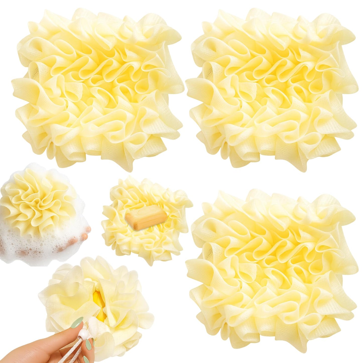 3 Pack Bar Soap Loofah, Soap Bar Loofah Pouch for Gentle Exfoliation, Washable Loofahs with Bar Soap Holder, Ideal Suitable for Daily Shower and Travel （Yellow）