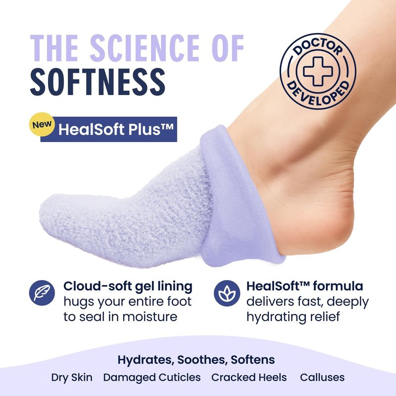 Dr. Frederick’s Original Moisturizing Gel Socks for Men & Women – Dry Feet & Cracked Heel Treatment – Full Foot Gel Lining with Mango Butter, Shea Butter, Jojoba & Coconut Oil (Lilac Leisure)