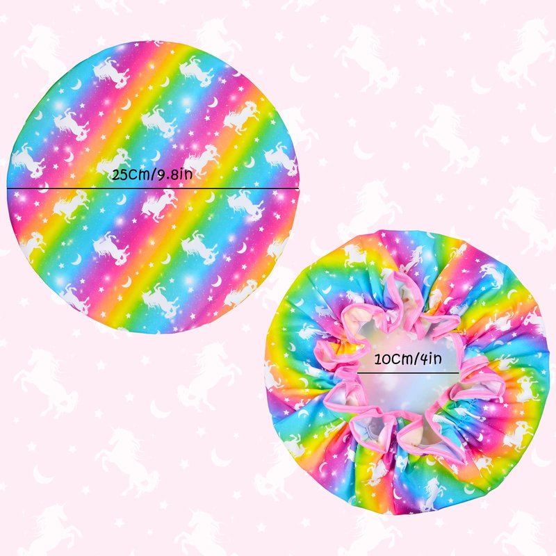 Olypegic Kids Shower Cap, 3 Pcs Girls Shower Cap for Kids Reusable Waterproof Adjustable Large Hair Cap Unicorn Mermaid Rainbow Cute Hair Cover Hat