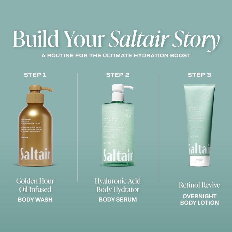 Saltair Hyaluronic Acid Body Serum – Hydrating Body Lotion for Smoother Looking Skin – Sheer Gel Moisturizer with Sodium Hyaluronate & Red Algae – Fragrance-Free HA Hydrator – 13oz Pump Bottle