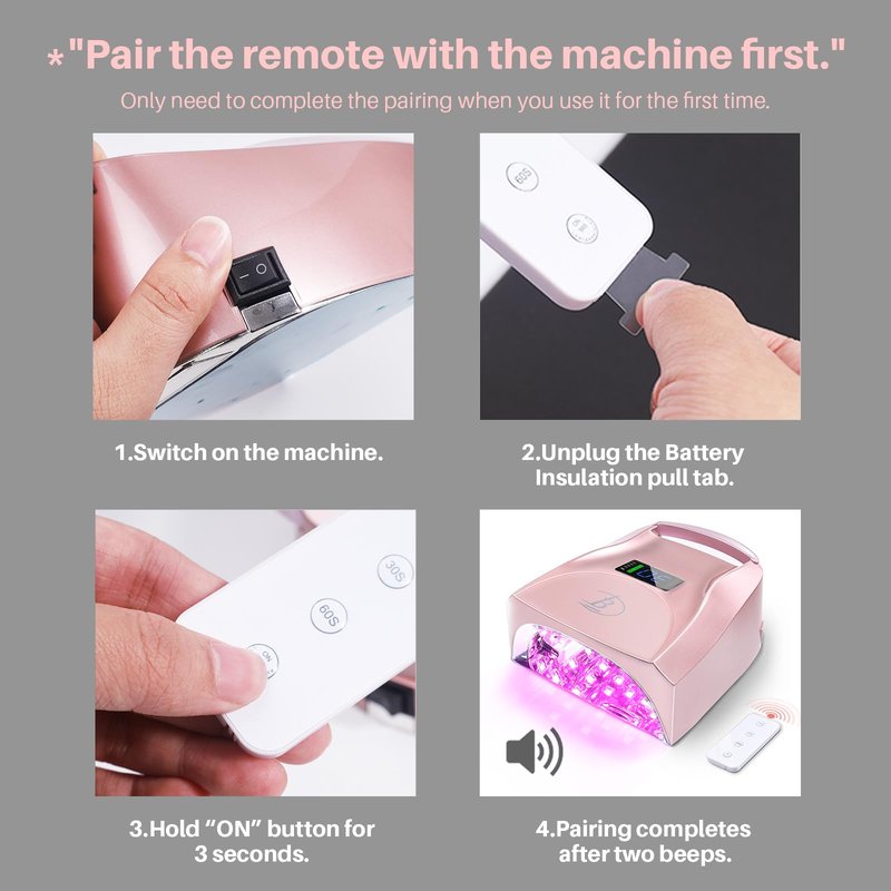 BIDUO UV LED Nail Lamp,96W Rechargeable Cordless Nail Dryer, 52 Beads Quick Dry with Remote Control,4 Timers,Auto Sensor,Key Sound,Built-in Cooling Fan,Professional Gel Polish UV Light (Pink)
