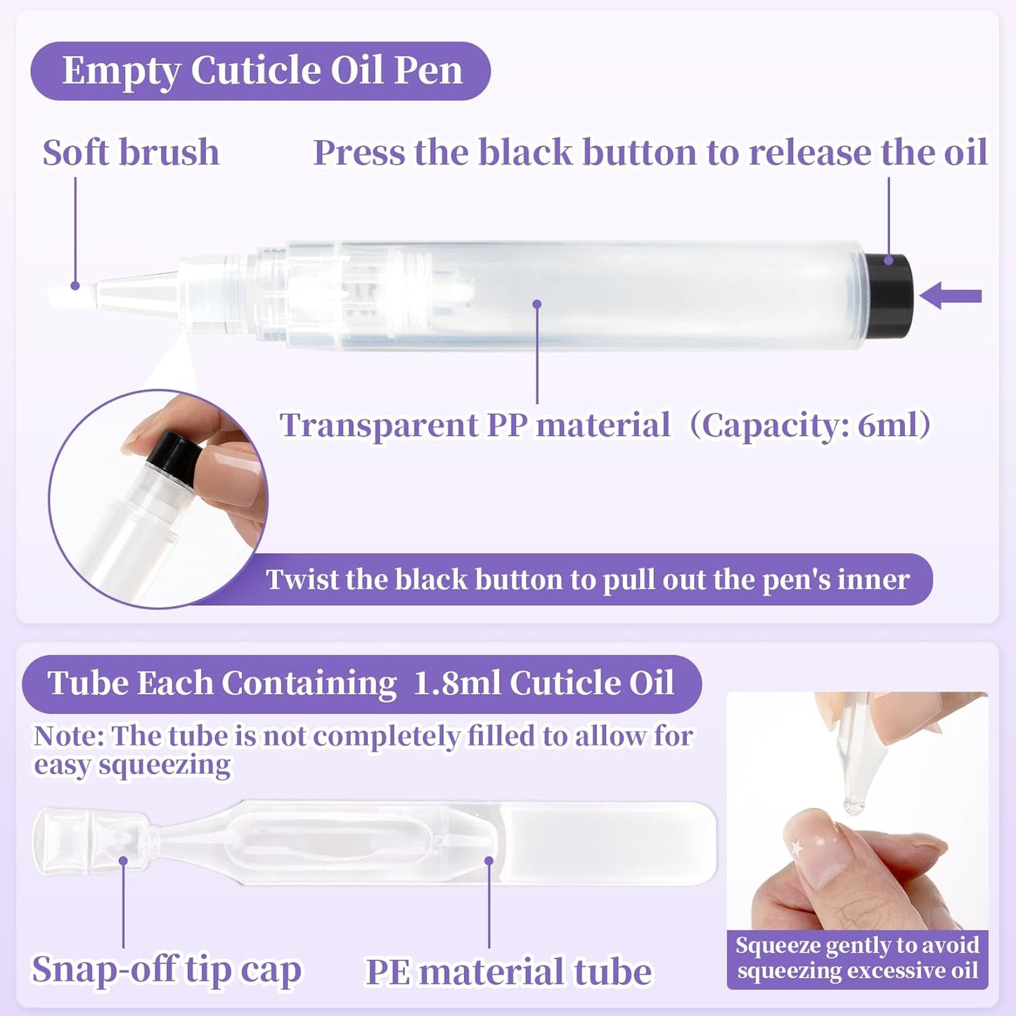 Skiennix Refillable Cuticle Oil Pen - Nourishing Vitamin E & Jojoba Oil for Nail Repair | Lavender 1.8ml