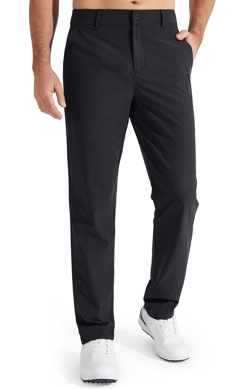 Libin Mens Golf Pants Stretch Work Dress Pants 30" Quick Dry Lightweight Business Casual Pant for Men Comfy Water Resistant, Black, 32W x 30L