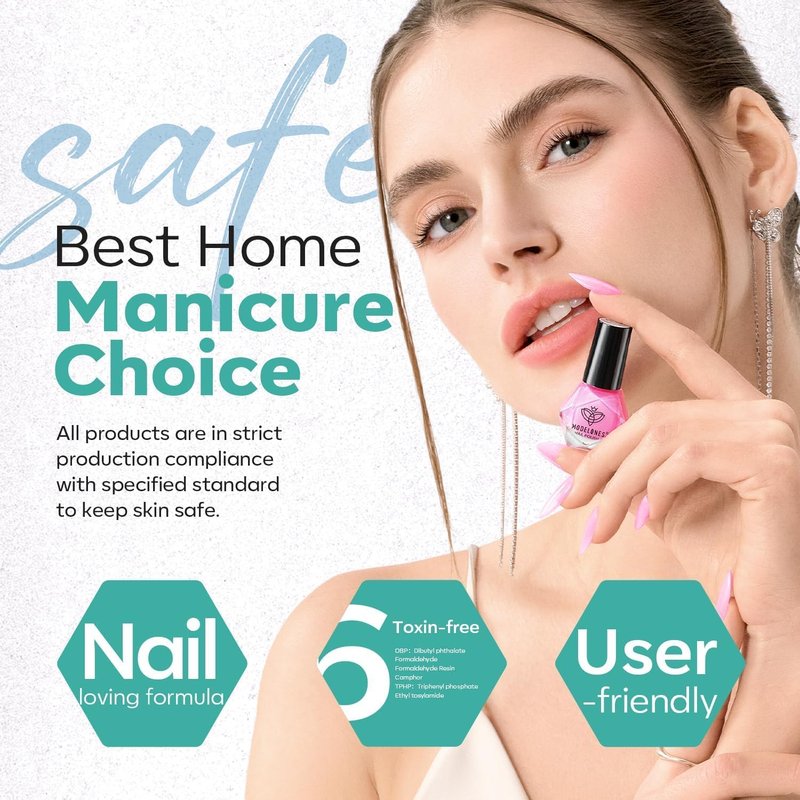 modelones Blue Nail Polish Set, 6 Colors Spring Summer White Green Glitter Pearl Mermaid Quick Dry Mini Starter Kit, Long Lasting Art DIY Manicure Set at Home for Women Girls