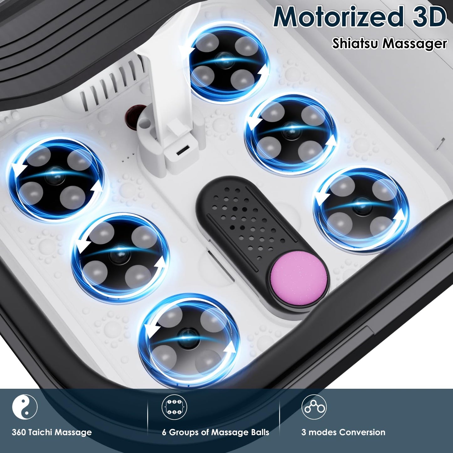 Ranjova Collapsible Foot Spa Electric Rotary Massage, Foot Bath with Heat, Bubble,Temp Control, and 24 Motorized Shiatsu Massage Balls, Pedicure Foot Spa Tub for Stress Relief (Black)