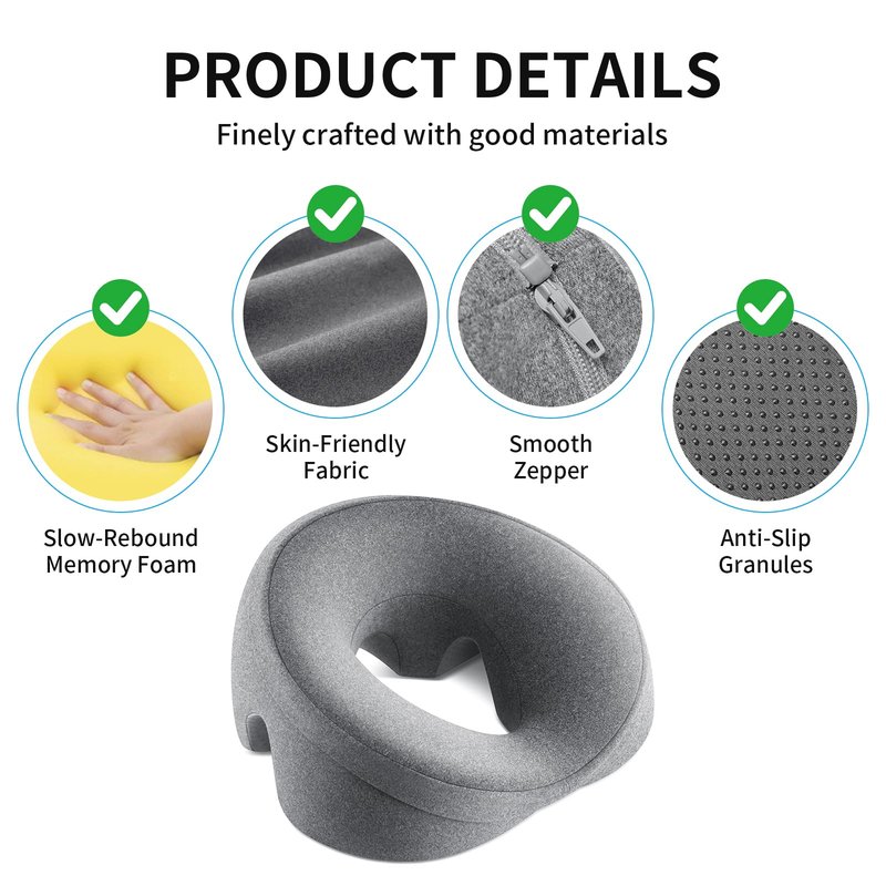 OSZZT Prone Massage Pillow for Facial Support，Prone Pillow for Eye Surgery，Detachable Cover，Facial Ventilation Hole Design，Face Groove Cushion for Stomach Sleepers (Grey)