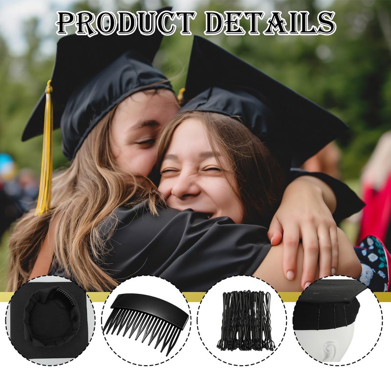 LemonRoad 3 Pcs Graduation Cap Headband Insert Clips with 50 Pcs Safety Pins for Secures Grad Cap and Hairstyle Hat Accessories for Graduation Party or Celebration