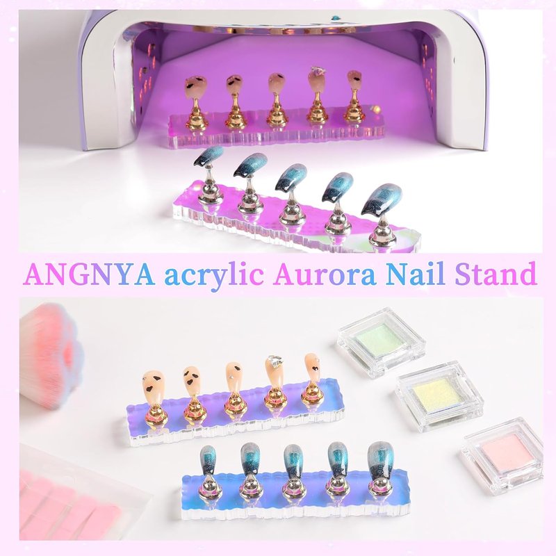 ANGNYA Nail Stand Set - Aurora Nail Holder for Press-On Nails with 96 Removable Tapes | Magnetic Nail Art Tools for Home & Salon