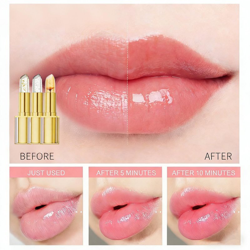 ETUIH Color Changing Lipstick, Gold Crystal Color Changing Lipstick, Transferproof Colors Changings Transparente Lipsticks, Long Lasting 24 Hours, Moisturizing Lip Balm