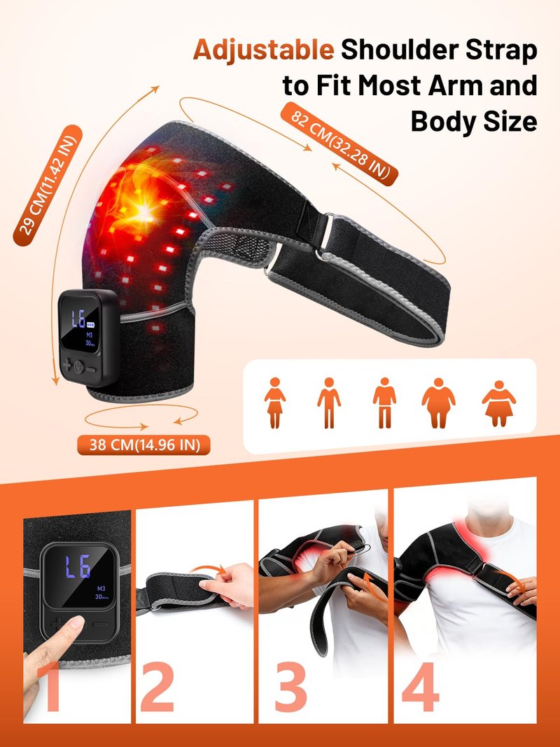 RELEXNOW Upgraded Cordless Red Light Therapy for Shoulder with Massage– 5000mAh Rechargeable Near-Infrared Light Shoulder Brace Wrap with Heat & Vibration Massager for Left & Right Shoulders