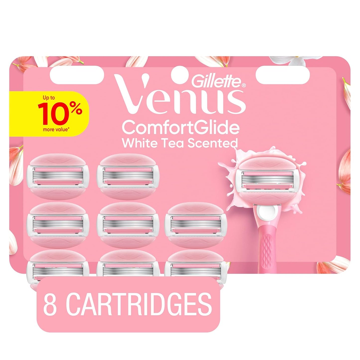 Venus ComfortGlide Women's Razor Blades - White Tea Scented with Built-In Shave Gel Bars | 8 Refills