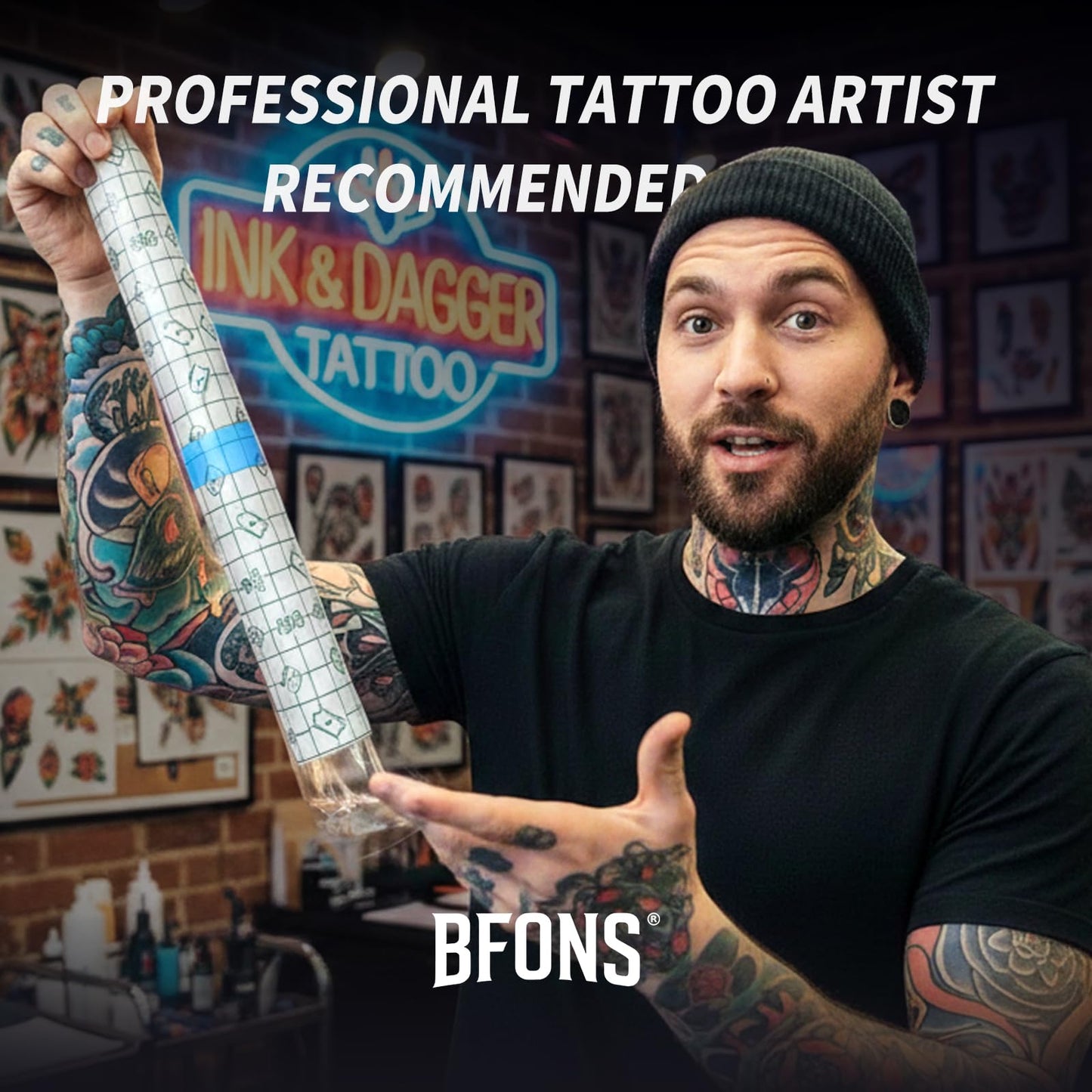 BFONS Tattoo Aftercare Waterproof Bandages 6 in x 4.4 yd Tattoo Cover Up Tape, Tattoo Supplies Second Skin Bandage Flat Roll Transparent Film Wound Healing Protective Clear Sterile and Safe Bandages