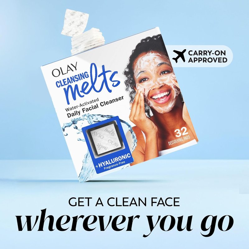 Olay Face Wash - Hyaluronic Acid Cleansing Melts | Fragrance-Free Daily Cleanser, 64ct (2 Pack x 32ct)