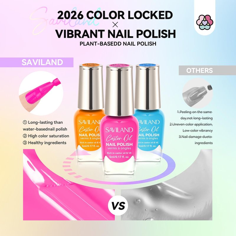 SAVILND Nail Polish Set: Bright Pink Yellow Red Quick Dry Nail Polish Kit with Glitter 24 Colors Regular Finger Nail Polish Non Gel Long Lasting DIY At Home Manicure Gift Set