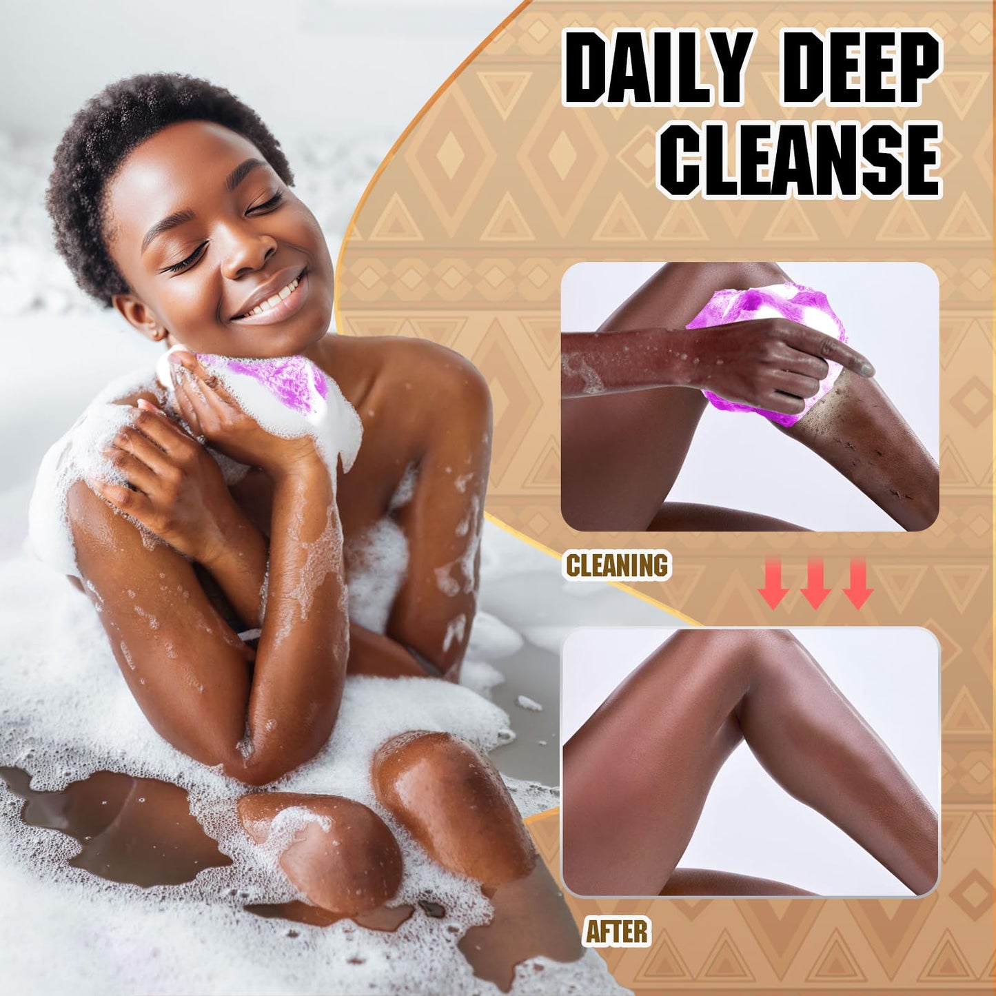 SpiralScgv 4-Pack Authentic African Net Sponge - Exfoliating Body & Face Scrubber, Travel Portable, Durable & Gentle Exfoliation(Yellow,Pink,Purple,Green)