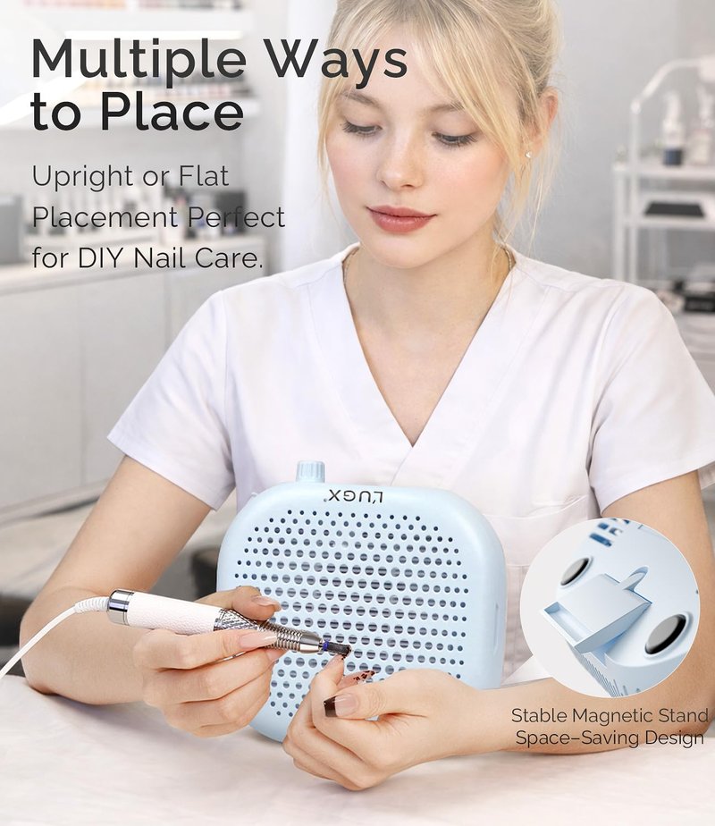 Rechargeable Nail Dust Collector - Professional Compact Design with Strong Suction, 10-Speed Turbo Fan & LED Display | Azure Wave