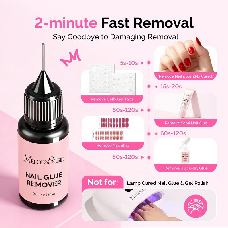 MelodySusie Nail Glue Remover for Press on Acetone Free Nail Polish Remover Multi-Functional Remover for Nails Tips Gentle Glue Remover for Gel x Nails for Home Salon 20ML