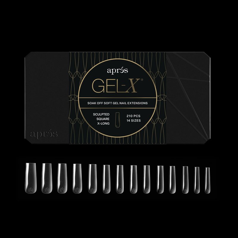 Apres Gel-X Sculpted Box of Nail Tips, 14 Sizes 00-9, Soft Gel Tip Box (210pcs) (Sculpted Square Extra Long, 210)