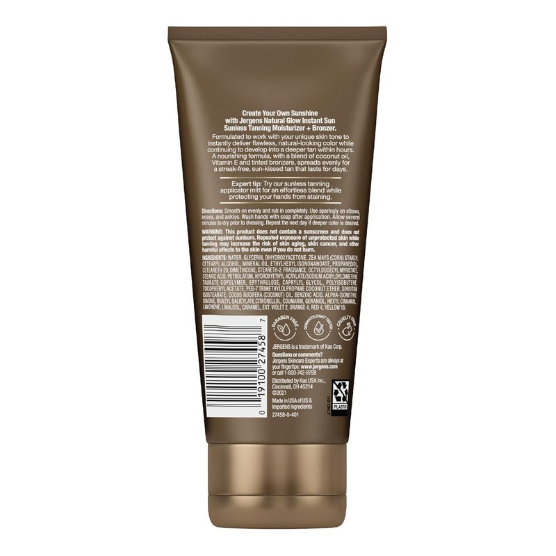 Jergens Natural Glow Tanning Moisturizer - Lightweight Sunless Bronzer for Natural Color | Light Bronze, 6 Oz