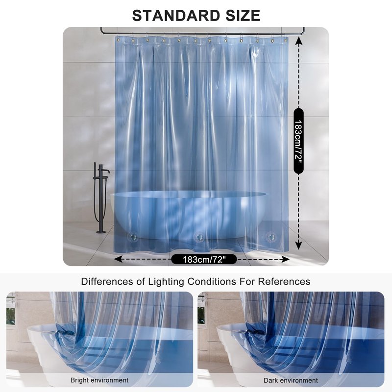 AmazerBath Shower Curtain Liner, 100% EVA Soft Clear Blue Heavy Duty Shower Curtain and Liner 2-in-1, 72x72 Luxury Plastic Weighted Bathroom Shower Liner, 12 Rustproof Grommets & 3 Heavyweight Stones