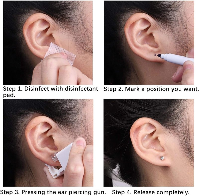 Ear Piercing Gun Kit - Lyuxzad 6Pcs Disposable Ear Piercing Kit Including 2Pcs Self Ears Piercing Gun with 2Pc Built-in Earrings Stud and 2Pcs Clean Tools for Ears Cartilage Piercing Kit(Gold) (Gold204)