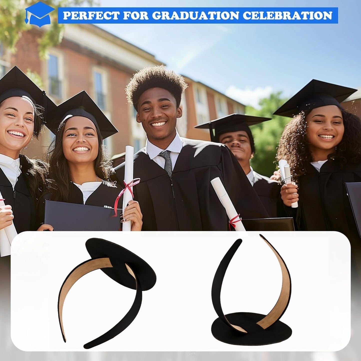 ZEYER Graduation Cap Headband Insert- Widen And Thicken Black 1 Pack, Durable Anti-fall Hair Band, Grad Hat Headband Holder for Secure Cap, Hat Accessories for Graduation Gift