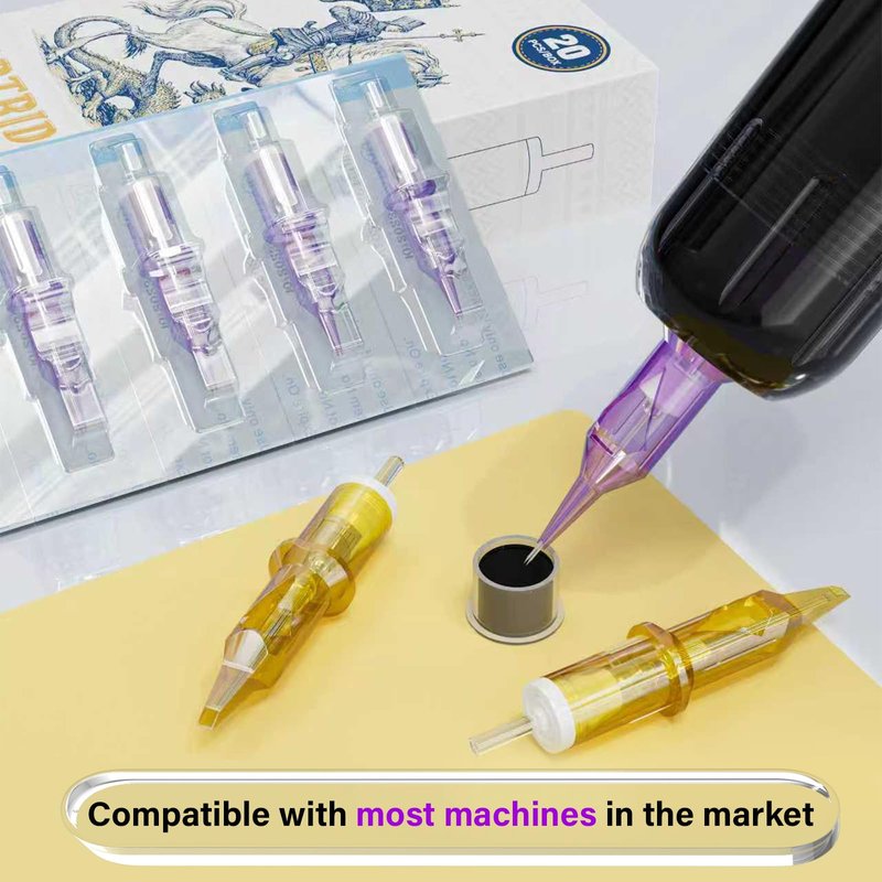 LumenTip Tattoo Cartridge Needles 20Pcs Assorted #12 Round Liner Shader Magnum 3RL 5RL 7RM 9RM Disposable Tattoo Needles With Membrane Tattoo Supplies
